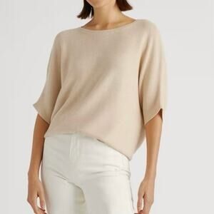 Womens Quince Lightweight Cotton Cashmere Link-Stitch Dolman Sweater Size S EUC